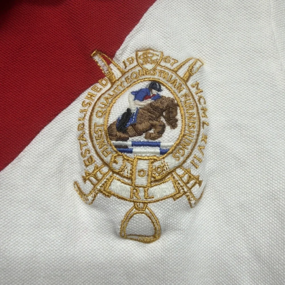 Ralph Lauren Skinny Polo‎ Shirt Equestrian Crest No 2 Sleeve Colorblock Mens L